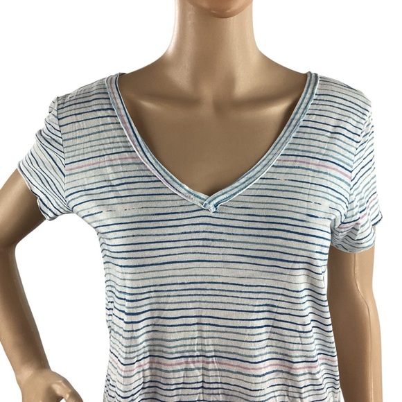 t.la Tillie V-Neck Striped Tee Blue White Short Sleeve Top XS - Picture 2 of 7